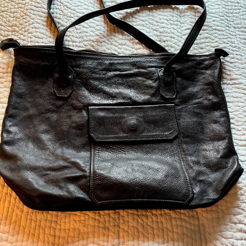 Huge Black Leather Over-night Bag